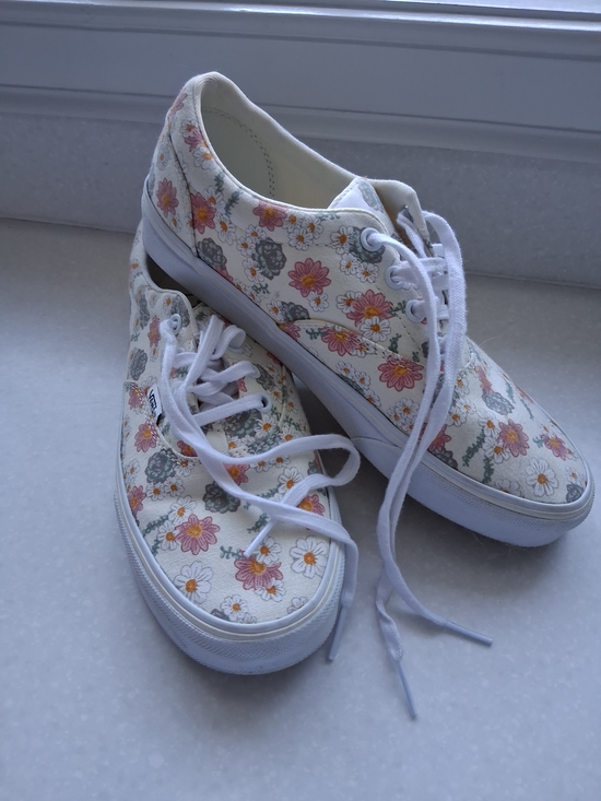 Vans Shoes - Vans Floral Canvas Low-Top Sneakers in White with Pink, Yellow & Green Accents